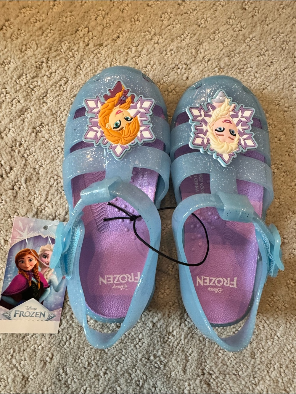Disney Frozen Sparkle Blue Jelly Sandals with Anna & Elsa Charms
